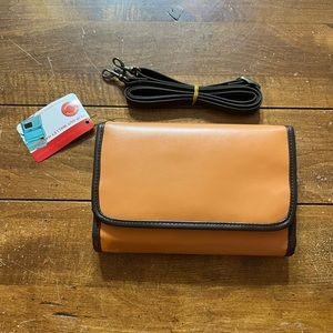 Brand new camel Flip-out crossbody wallet handbag